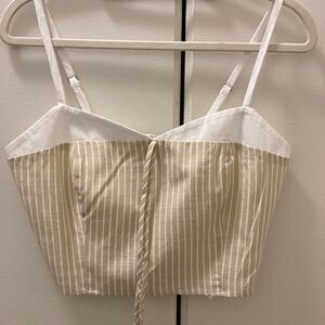 Moon River Beige and White Striped Crop Top